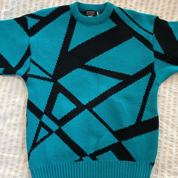 VTG 80s Ski Sweater Marceau Sports Pullover Abstract Drop Shoulder Retro - Picture 9 of 16